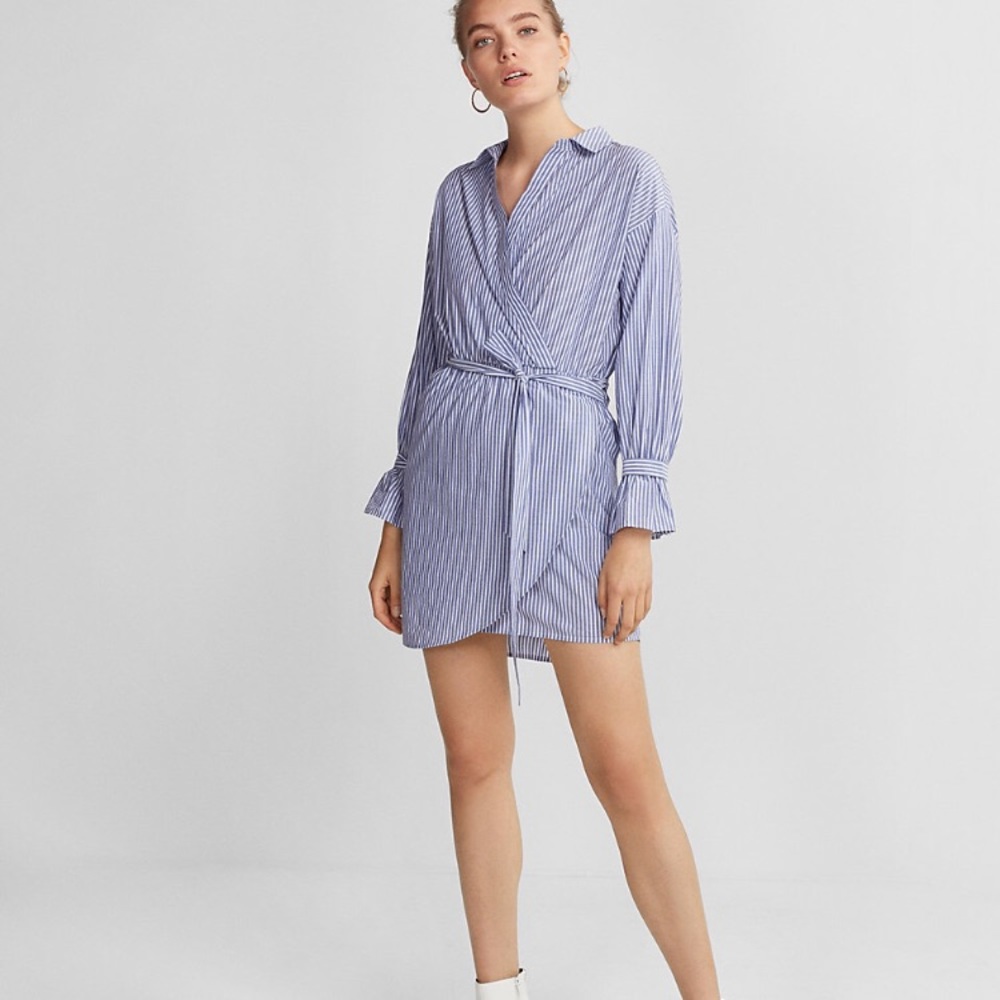 Express Striped cotton poplin wrap Express dress